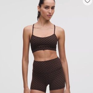 Lululemon brown jacquard bra and shorts set